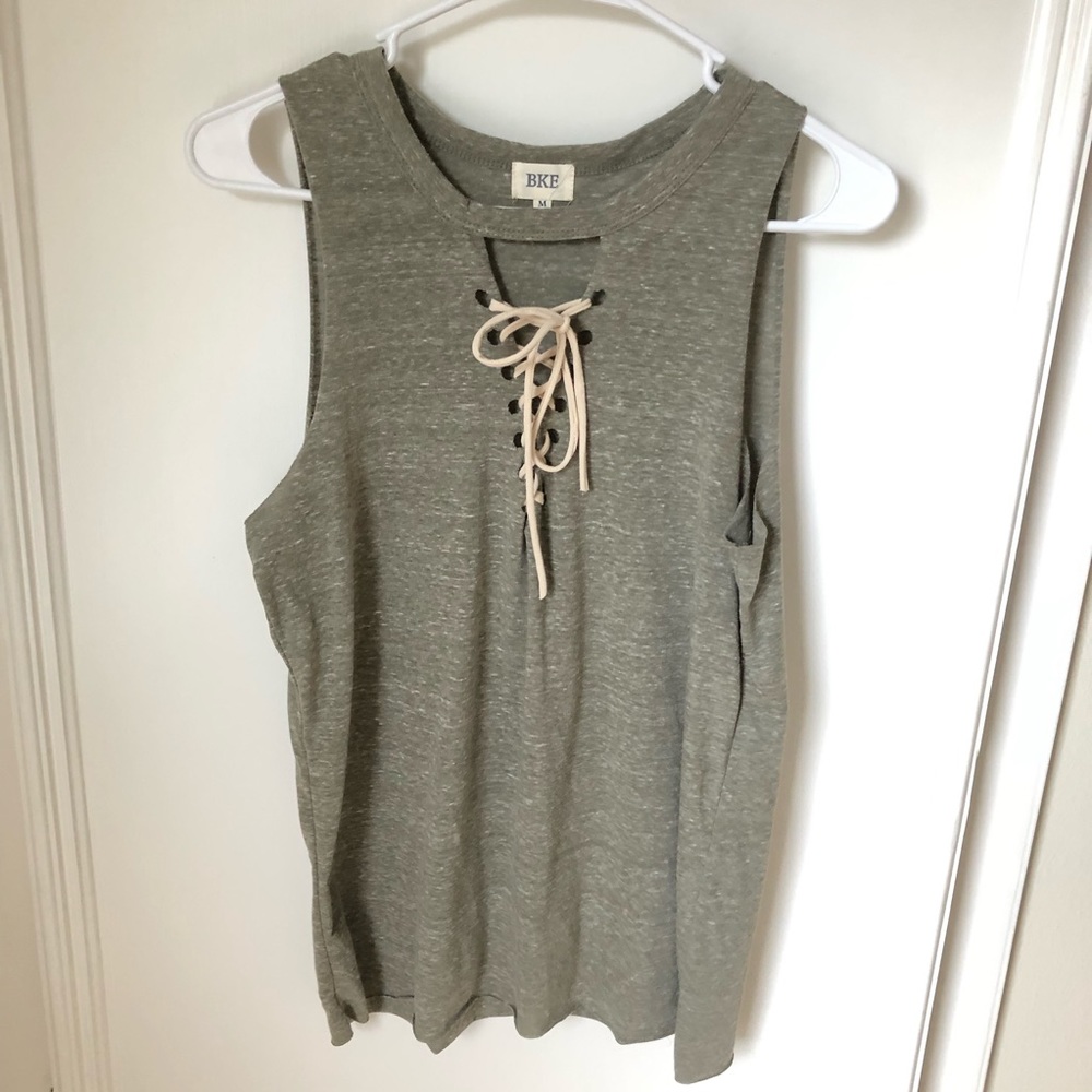 BKE Heathered Olive Lace Up Muscle Tank Top Medium M